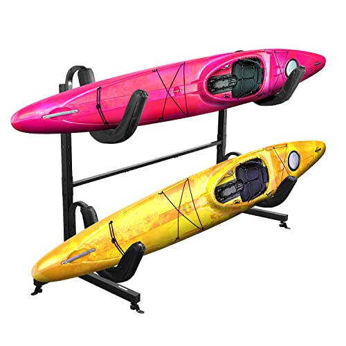 GREAT WORKING TOOLS Kayak Rack - Double Kayak Stand, Heavy Duty Paddleboard and Kayak Accessories, Freestanding or Floor M...