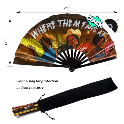 YKuzLx 13‘’ UV Glow Large Rave Fan for Men Women, Decorative Folding Hand Fan for Party, Home Decoration, Gift, Music Fest...