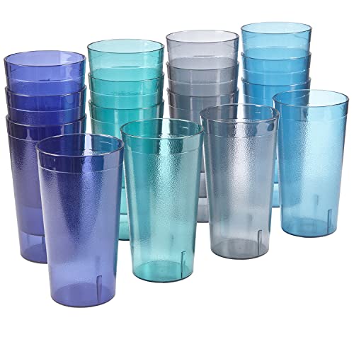 US Acrylic Cafe Plastic Reusable Tumblers (Set of 16) 20-ounce Water Cups Coastal Colors | Restaurant Style Drinking Glass...