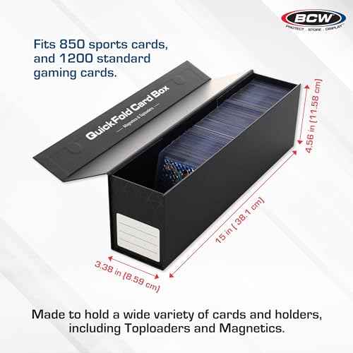 BCW QuickFold¢ç Card Storage Boxes for Magnetics & Toploaders ? 3 Pack | Trading Card Holder Box with Magnetic Closure | Easy Fold Assembly for Sports and TCG Cards