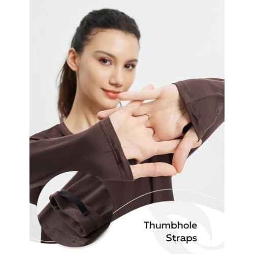 baleaf Women's Long Sleeve Workout Athletic Shirts Lightweight Stretchy Running Yoga Tops with Cross Hem Thumb Loop