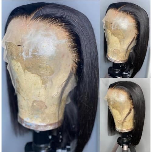 Bob Wig Human Hair 13x4 Frontal Lace Wigs Transparent Lace Short Bob Lace Front Wig Natural Black Pre Plucked Hair Extrenstion with Baby Hair (13X4 NC BOB, 14 INCH)