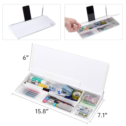 TSJ OFFICE Small Desktop Whiteboard -Glass Dry Erase Board Computer Keyboard Stand White Board Surface Pad with Drawer, De...