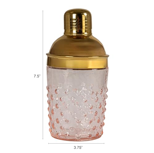 Creative Co-Op Hand-Blown Glass and Stainless Steel Hobnail Cocktail Shaker, Pink and Gold