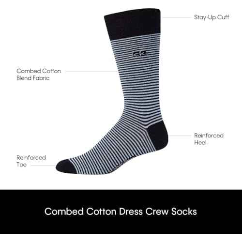 Calvin Klein Mens Dress Socks - 10 Pairs Soft Cotton Blend Crew Socks for Men - Classic Comfort Stay Up Cuff Mixed Pattern