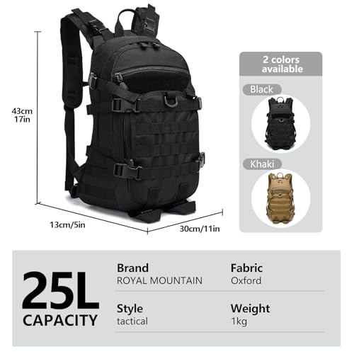ROYAL MOUNTAIN 25L Small Tactical Backpack For Men, Military Waterproof Backpack With Multiple Pockets, 3-Day Bug Out Bag ...