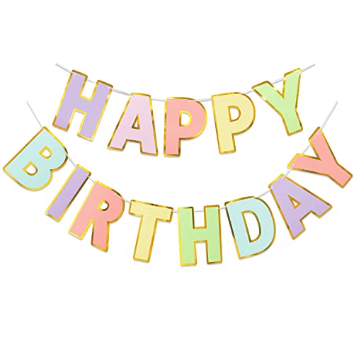 LITAUS Happy Birthday Banner & Sign - 9ft Pre-Strung No Assembly | Pastel Birthday Decorations for Women, Girls, Boys, Adu...
