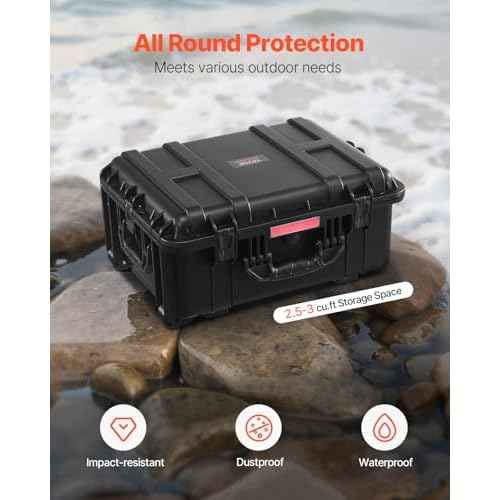 VEVOR Weatherproof Hard Case, Heavy Duty Protective Dry Box with Pre-Cut Foam, Wheels & Retractable Pull Handles for Travel, Hunt, Military, Tactical, IP67 Waterproof Case for Cameras(57x45x28)