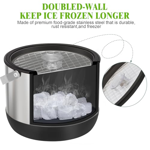 FiveHome 5QT/4.8L Insulated Ice Bucket for Parties, Large Capacity Double-Wall Beverage Bucket with Scoop & Lid for Champa...