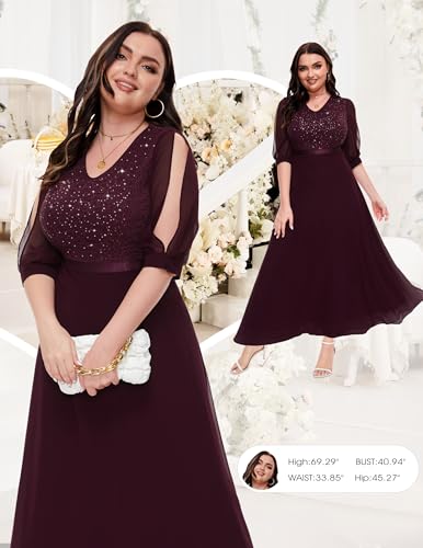 Wedtrend Women's Sequin Dresses Sparkly Glitter Dress Split Sleeves Formal Dresses Maxi Evening Dress