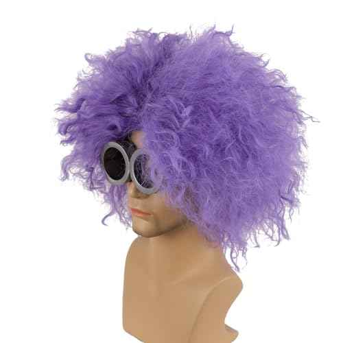 QACCF Purple Culry Fluffy Men Women Lavender Goggle Halloween Costume Cosplay Wig (Two Eyes Set)