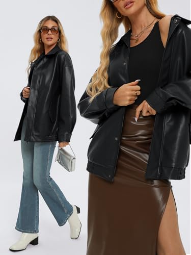 AUTOMET Women's Oversized Leather Jackets Faux Suede 2026 Fall Zip Up Motorcycle Coats Blazer Jackets for Women Outfits