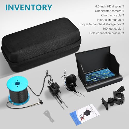 Underwater Fishing Camera with 4.3 Inch LCD, 5000mAh Battery, Infrared Night Vision Light, Portable Fish Finder with 100ft...