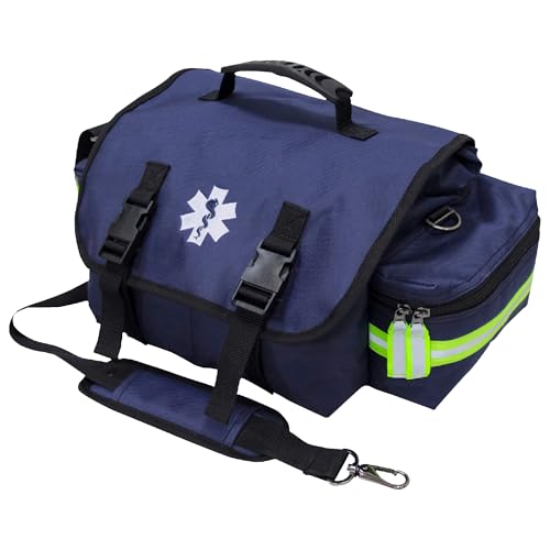 Kemp USA EMT First Responder Trauma Bag, Navy Blue, First Aid & Survival Gear with High-Visibility Reflectors, Rapid Medic...