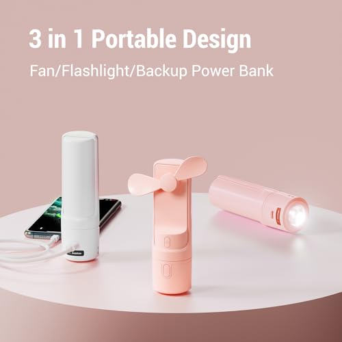 SodaRide Airluxe Mini 3-in-1 Portable Fan Rechargeable- Handheld Fan with 35-Hour Battery Life, Fast Charging Power Bank&F...