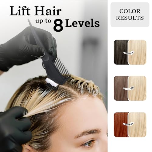 Hair Bleach Kit,High Performance Up to 8 Levels of Lift for Hair Highlights & Lightening,Complete kit with Tint Bowl,Brush,Gloves & Cap,Hair Mask.