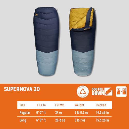 Kelty Supernova Down Sleeping Bag, Compact + Lightweight, Roomy Shape for All Body Types and Sleep Positions, Recycled She...