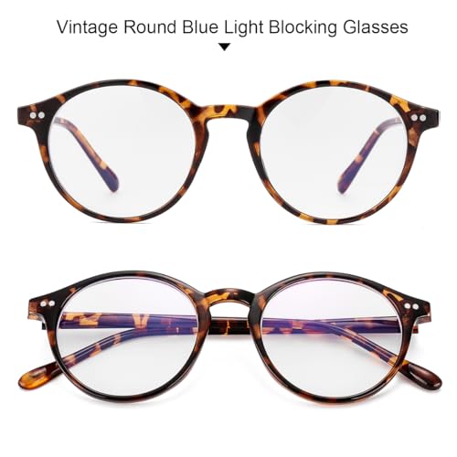 Gleyemor Blue Light Glasses for Men Women, Vintage Round Frame Computer Eyeglasses