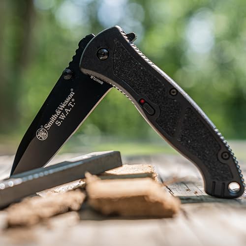 Smith & Wesson Large S.W.A.T. SWATLBS 8.5in S.S. Assisted Opening Knife with 3.7in Serrated Drop Point Blade and Aluminum ...