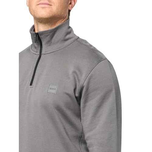BOSS mens Patch Logo French Terry Quarter Zip Up Sweatshirt