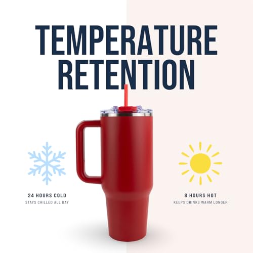 Hogg Big Swig 40 oz Tumbler with Handle and Straw - Red, 40oz Insulated Stainless Steel, Water Tumbler with Straw, Water C...