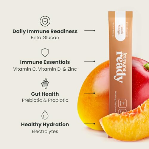 Immune Ready™ Electrolytes Powder Packets - Vitamin C Immune Support Drink Mix with Zinc, D3 & Beta Glucan - Low Sugar Hyd...