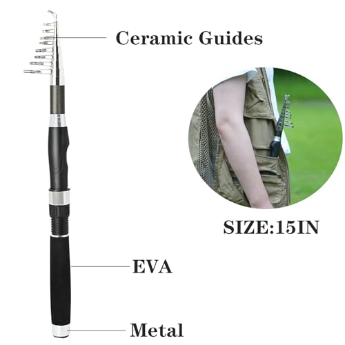 Fishing Pole Combo, 6.9ft 2Pcs Telescopic Rods Set, Collapsible Carbon Fiber Fishing Rod, Spinning Reel Set with Carrier B...
