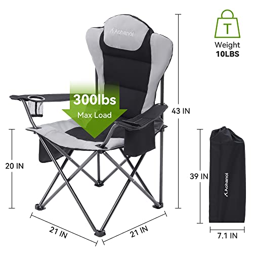 Aohanoi 2 Pack Camp Chairs for Heavy People, Outdoor Folding Camping Chairs with Cup Holder & Cooler Bag for Outside Suppo...