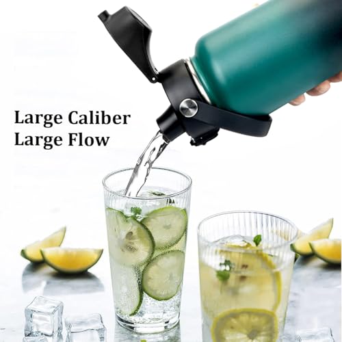 Water Bottle Insulated 32oz 40oz 64oz 128oz Straw Lid Spout Lid & 3 Lids, Leak Proof, Vacuum Insulated,Stainless Steel Wat...