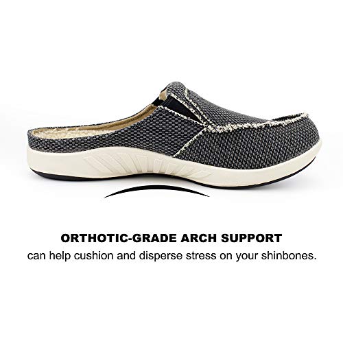Mens Slippers with Arch Support, Canvas House Slipper for Men with Velvet Lining, Slip On Clog, Indoor Outdoor House Shoes...