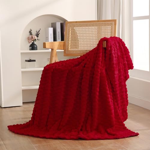 Red Throw Blanket 50"×60" inches Gifts for Mom Fuzzy 3D Jacquard Decorative Flannel Fleece Super Soft Plush Cozy Blanket f...
