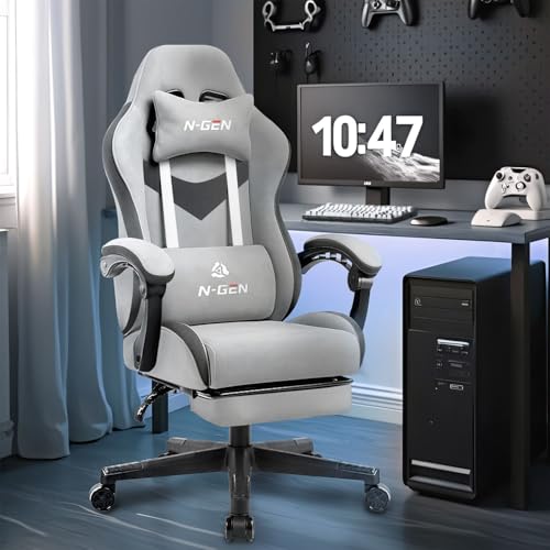 N-GEN GAMING Video Gaming Chair with Footrest Lumbar Support for Home Office High Back Recliner Height Adjustable Ergonomi...