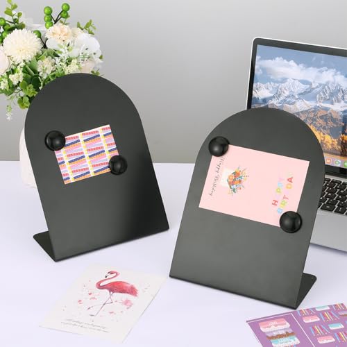 2 PCS Magnetic Bulletin Boards with Easel Stand, 11x8in Tabletop Metal Board with Anti-Tipping Bent Design and 4 Magnets, ...