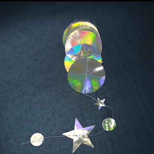 Cheerland Iridescent Party Decorations Holographic Star Garland Hanging Stars Moon Streamer Galaxy Birthday Decoration Ram...