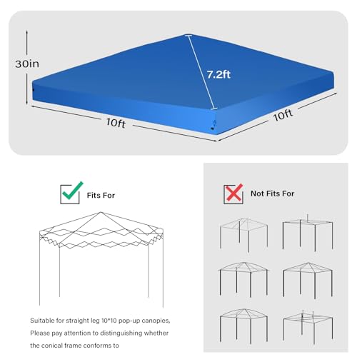 10×10 Canopy Replacement Top Cover, Pop Up Canopy Replacement Tent Cover, Waterproof Canopy Top for Straight Leg Frame, fo...