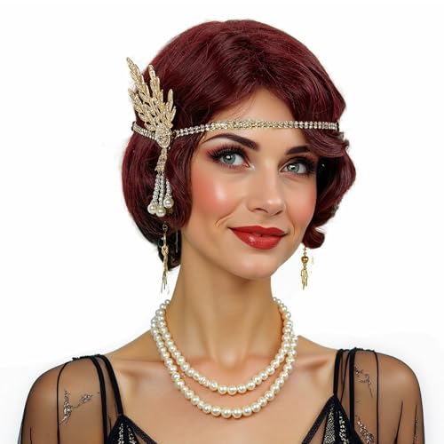 STfantasy 20S Finger Wave Wig Flapper Curly Synthetic Hair for Women 1920s Cosplay Costume Halloween Party Daily Everyday ...
