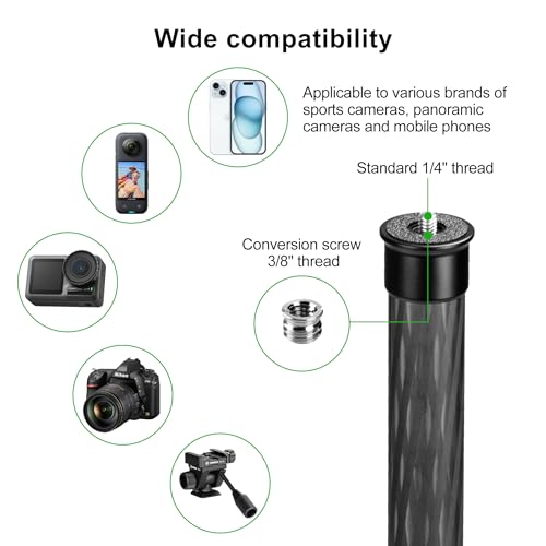 FANAUE Gimbal Extension Pole Carbon Fiber Extension Monopod Pole Stick with 1/4" Screw, 2 Section Universal Rod for Tripod...