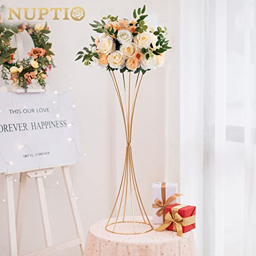 NUPTIO 2 Pcs Gold Vases for Centerpieces, 31.1in Tall Metal Trumpet Vase, Road Lead for Wedding Party Dinner Centerpiece, ...