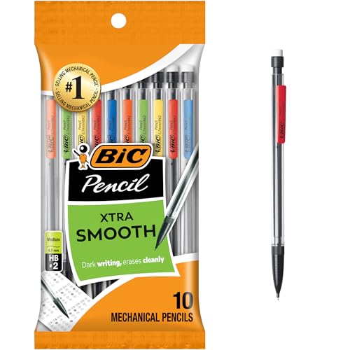 BIC Xtra-Smooth Mechanical Pencils with Erasers, Medium Point (0.7mm), 10-Count Pack, Bulk Mechanical Pencils for School o...