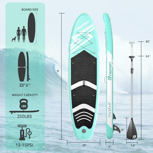 FBSPORT 11' Premium Stand Up Paddle Board, Yoga Board with SUP Accessories & Carry Bag | Wide Stance, Surf Control, Non-Sl...