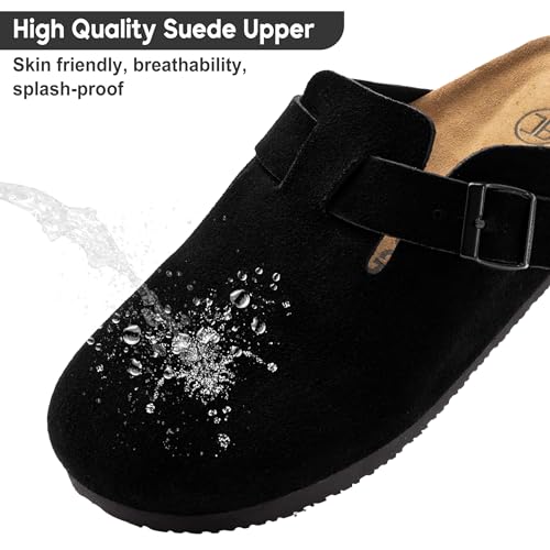 Brelzo Calvior Women's Suede Clogs Men's Slip-On Mules Non-Slip Potato Shoes Arch Support Sandals with Adjustable Buckle f...