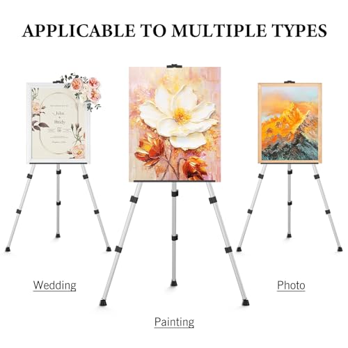 Art Easel Stand for Painting or Sign, Portable Adjustable 66 inches Display Tripod Artist Floor Aluminum Metal Easel with ...