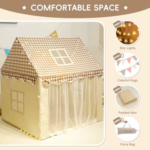 RONGFA Playhouse for Indoor & Outdoor, with Star Light, Flags and Carry Bag, Washable Kids Tent for Girls & Boys (Lattice ...
