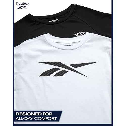 Reebok Boys Athletic Shorts Set - 3 Piece Summer Clothes Outfit with Graphic Tees and Boys Running Shorts for Active Kids