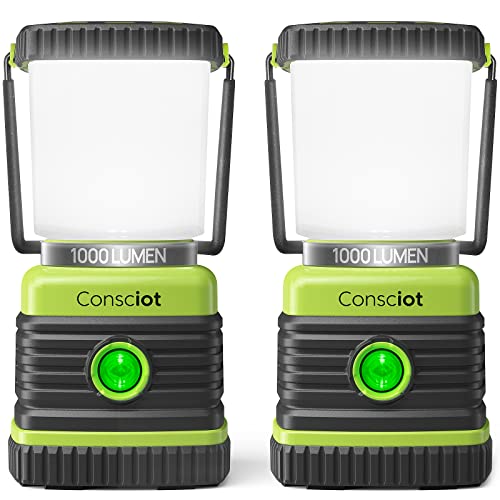 Consciot LED Battery Powered Camping Lantern, 1000LM, 4 Light Modes, IPX4 Waterproof Portable Tent Flashlight for Power Ou...