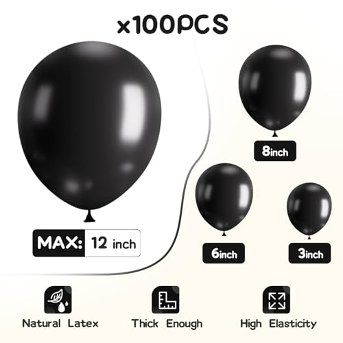 EMART 100pcs Black Balloons 12 inch with Ribbon, Latex Helium Quaility for Birthday Party Baby Shower Wedding Graduation H...