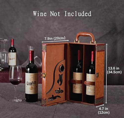Wine Gift Box with 4 Wine Accessories Set,Portable Two Bottle Wine Carrier Case for Christmas,Wedding, Anniversary, Party,...