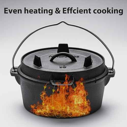 Naturehike Dutch Oven Pot with Lid-4.76 Qt Pre-Seasoned Cast Iron Dutch Oven with Storage Bag-Dual Handles-Lid Doubles as Cast Iron Grill Pan, Use in the Oven, on the Stove & Grill, over the Campfire