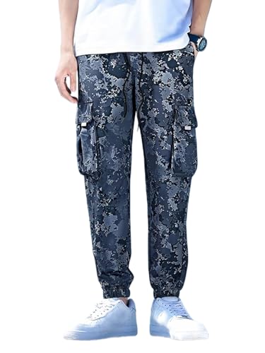 Blue Camo Workwear Cargo Trousers for Men Tactical Durable Outdoor Hiking Pants