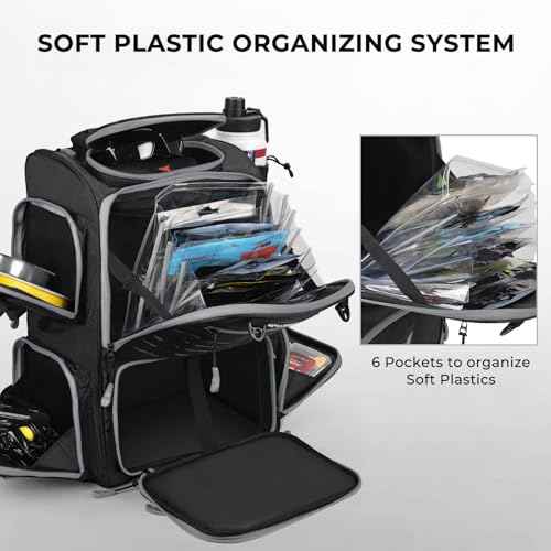 KastKing Bait Boss Fishing Tackle Backpack with Rod Holders-4 Tackle Boxes-Rain Cover,45/43L Large Storage for Fishing Gear